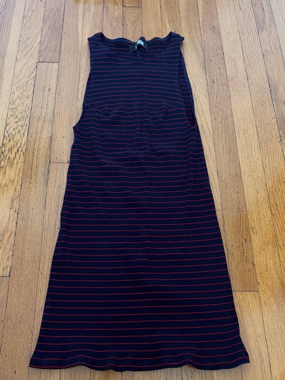 Sleeveless Knit Stripe Mini Dress in Navy Blue and Red